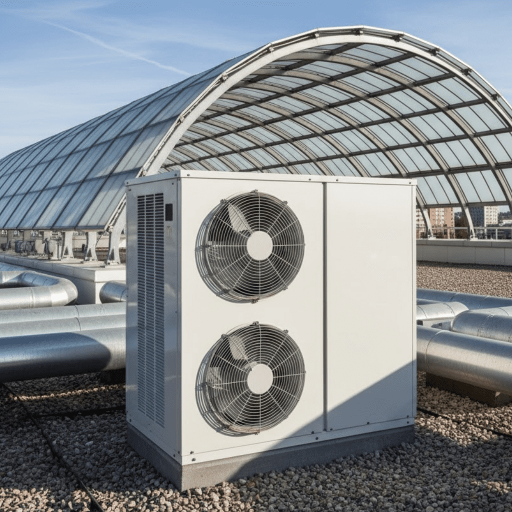 Soğuk Hava Deposu Kurulumu İçin Gerekli Belgeler ve Yasal Süreçler (2026 Rehberi) 94 Klima ve ısı pompası dış ünitesinin çatıya montajı ve soğutma sistemi uygulaması